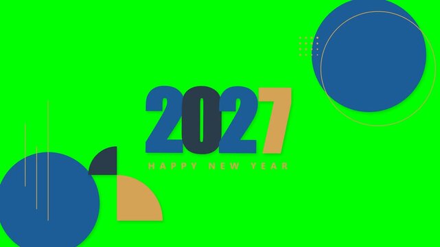 Modern Abstract Geometric Background for Happy New Year 2027 Celebration with Vibrant Green and Blue Colors