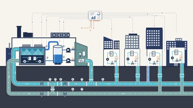 Conceptual Illustration of an Industrial Power Plant and Urban Energy Distribution Network for Smart City Infrastructure