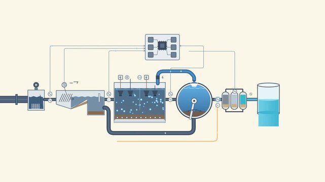 Industrial Water Filtration and Treatment System Diagram with Control Unit and Purification Process