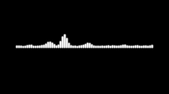 audio waveform spectrum animation, sound wave visualization, glowing digital equalizer, abstract music audio waves, white line spectrum on black background, 4k seamless motion graphics