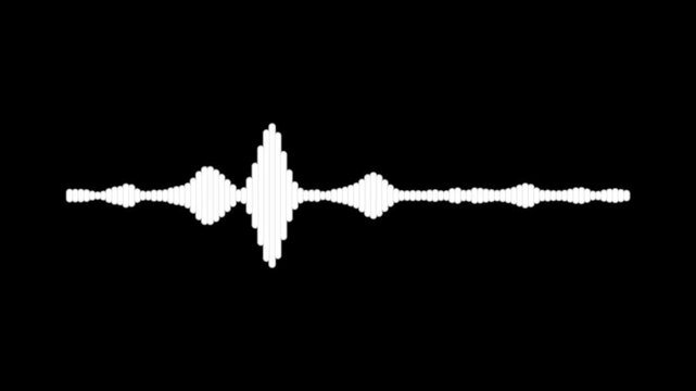 audio waveform spectrum animation, sound wave visualization, glowing digital equalizer, abstract music audio waves, white line spectrum on black background, 4k seamless motion graphics