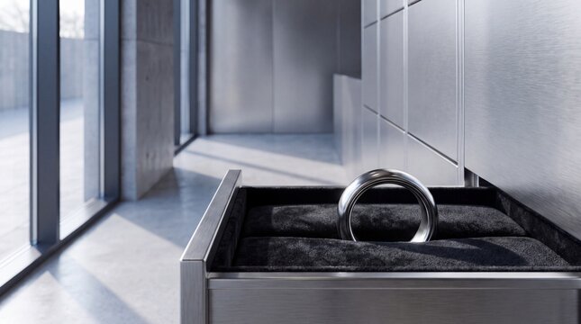 luxury retail experience, a sleek smart ring rests elegantly in a velvet-lined parcel locker