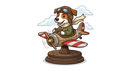 Cartoon dog piloting a vintage biplane colorful vector illustration © Shanto