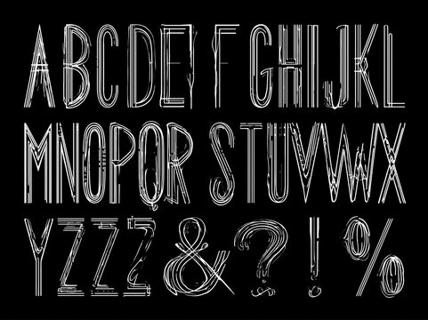 Summary Alphabet poster in script style on black background, experimental typographic design Bold sans-serif font for A to Z, larger E Additional set of letters Y, Z, U, I, O, - AI-Generated