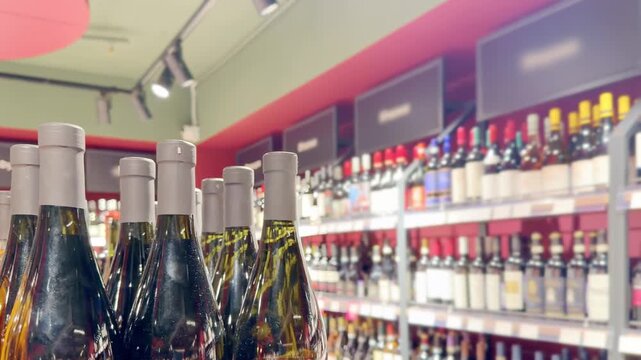 Assorted Alcohol Bottles on Display in Wine Section &ndash; Variety of Wine, Spirits and Liquor on Store Shelves