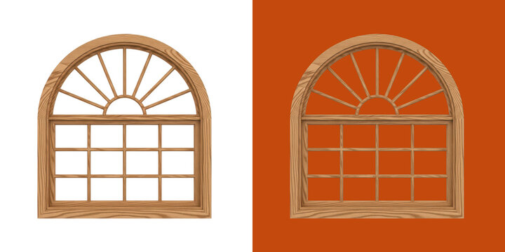 Classic arched wooden window frame with grid pattern for home house design
