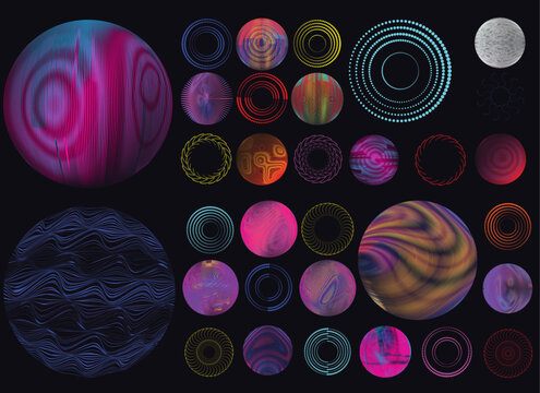 Collection of vector design elements. Set of logos with lines, spirals and circles. Various forms of line and dots design.Vector logo collection. Bundle of circle icons and elements. Set of lines art.