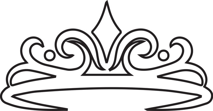Elegant Royal Crown Tiara Vector Line Art Icon
