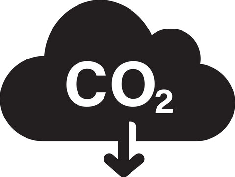 CO2 emissions reduction cloud solid icon vector illustration, Carbon footprint decrease symbol for environmental design, Ecology and clean energy graphic element