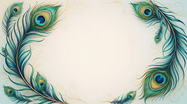 Elegant Peacock Feather Border with White Copy Space