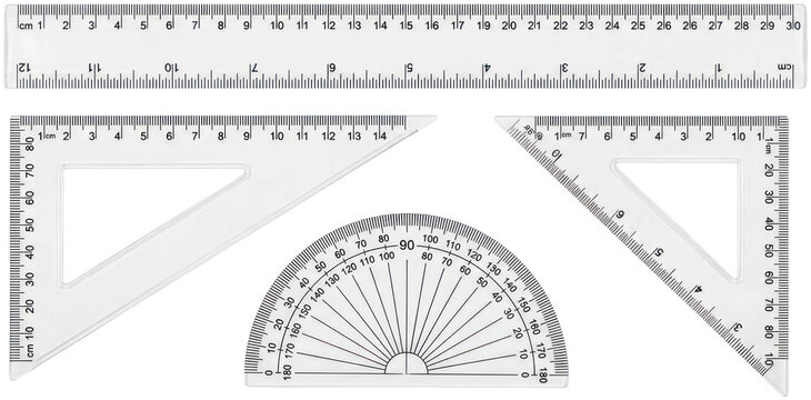Plastic geometry set with rulers and protractor.