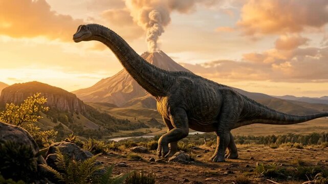 dreadnoughtus dinosaur in patagonia argentina volcanic landscape
