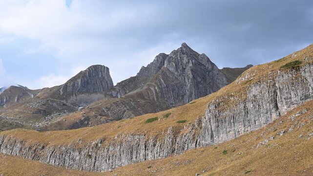 Panoramic view of Bobotov Kuk highest mountain peak in Durmitor National Park in Montenegro.
