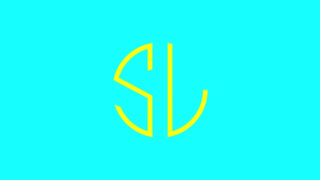 Minimalist sl letter animation, modern yellow monogram reveal on cyan background, identity
