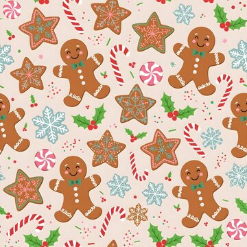 gingerbread cookies seamless pattern