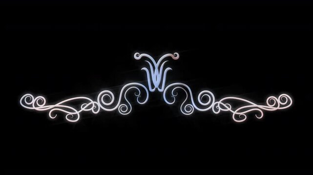 frozen icy crystal magical fairy-tale wedding flourish embellishment, with colourful sparkles and shine as it animates on screen in a swirly winter themed pattern design element 4K animation 
