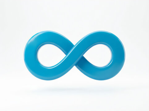 3d infinity symbol icon, glowing blue plastic endless loop rendered with smooth glossy texture isolated on white background