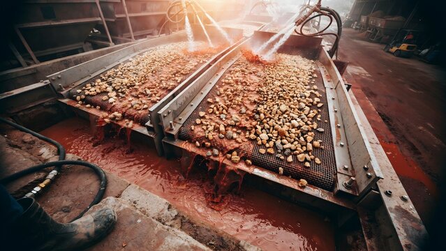 Industrial Food Processing Conveyor with Mixed Ingredients and Machinery