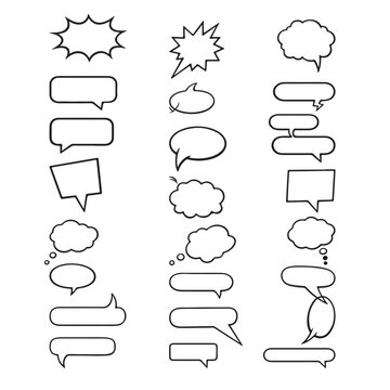 Group of speech bubbles with various shapes and sizes for communication and dialogue