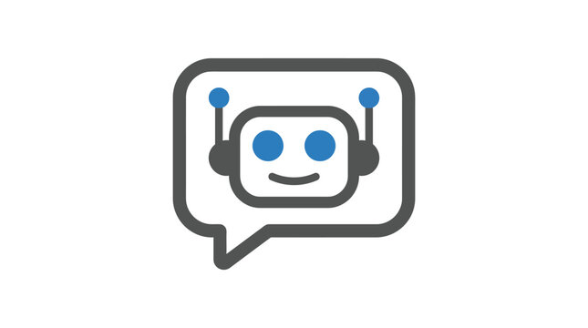 Modern chat bot icon showing a friendly artificial intelligence assistant inside speech bubble graphic
