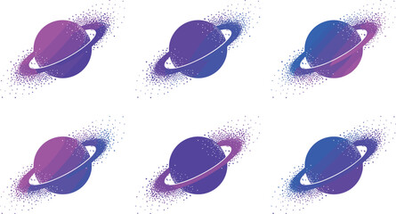 Colorful Abstract Saturn Planet Illustration Collection with Neon Rings and Cosmic Particle Effects © Md