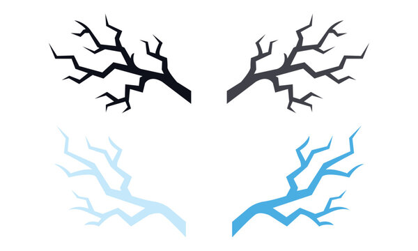 Set of abstract cracked line elements, lightning bolt, or root vector icons