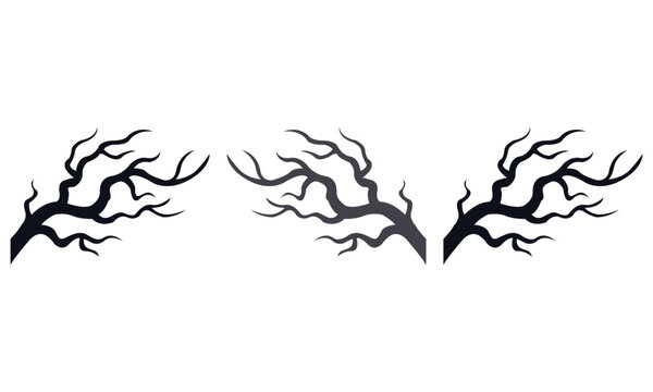Spooky tree branches silhouette set