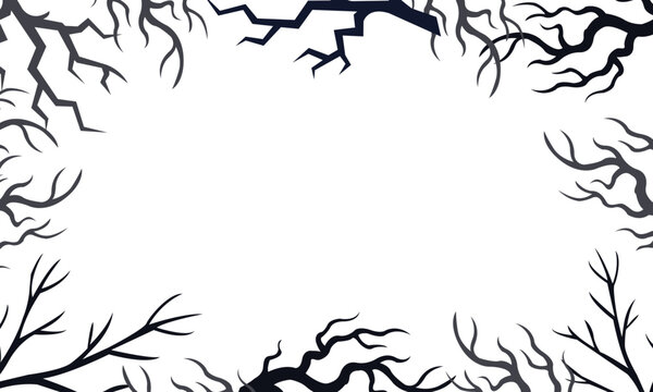 Spooky dead tree branch frame corner border halloween vector illustration
