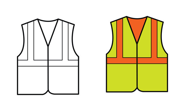 High visibility safety vest coloring book and colorful safety vest vector illustration