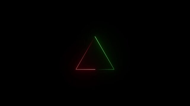 Neon triangle loading animation with red and green glowing light trails on black background