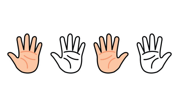Set of four hands showing palms, with two colored in peach and two in outline style