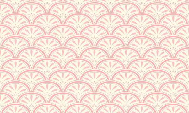 Pink Art Deco Fan Scale Floral Seamless Vector Pattern