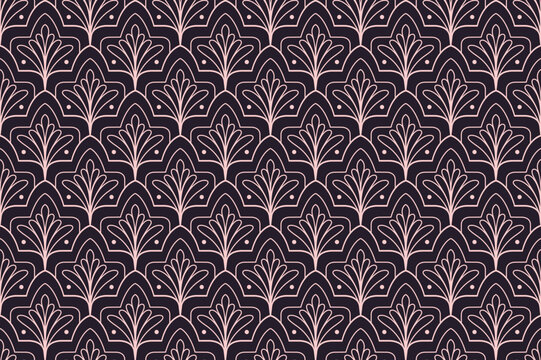 Art Deco Floral Pink Black Seamless Vector Pattern