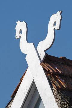 Half-timbered gable at D&uuml;mmer, H&uuml;de, Lower Saxony, Germany