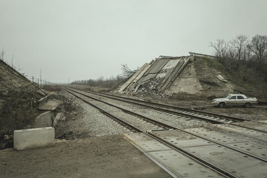 Destroyed road bridge, near Snihurivka, Ukraine, 2023