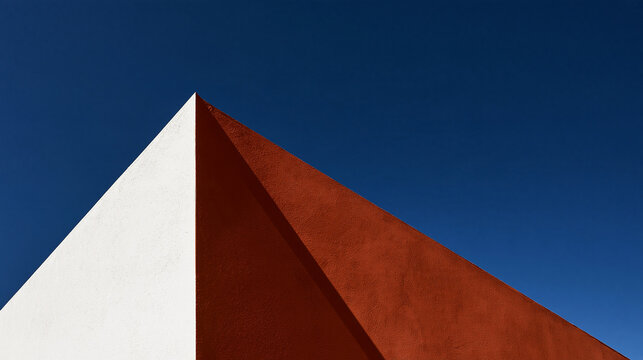 Modern Geometric Architecture Apex Against Clear Blue Sky