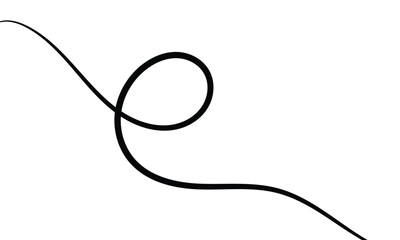 Obraz premium Abstract black curved line with swirl loop on white background, hand drawn flowing doodle stroke, minimal line art design element with copy space,
