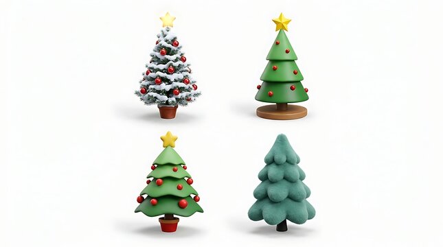 Four different stylized christmas trees isolated on white background