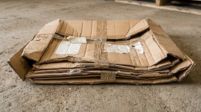 Close-up of return box crushed flat from stacked shipment, freight damage and packaging failure