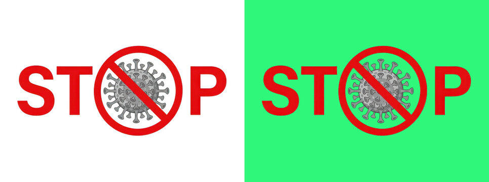 Stop sign with virus cell icon graphic