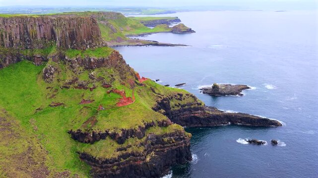 Panorama of Giant's Causeway cliffs in Northern Ireland