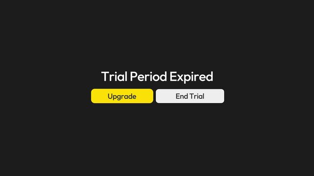4k footage of computer mouse click on upgrade button, trial period expired message on dark screen background 