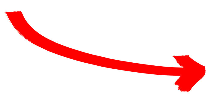 Red Curved Arrow Downward Hand Drawn Line Art Vector PNG Transparant
