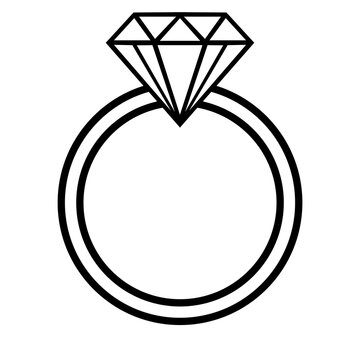 Diamond Engagement Ring Line Art Icon Vector Minimalist PNG Transparant