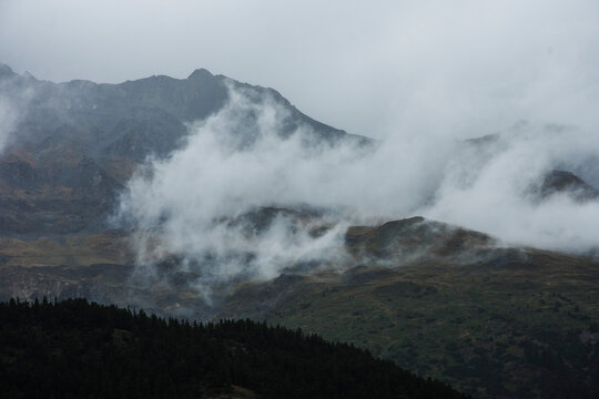 A cloudy day in the mountains and rocks of Parc National de Vanoise in summer