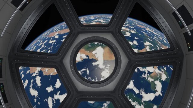 View of Earth Passing Below from Space Station Cupola Windows Seamless Loop
