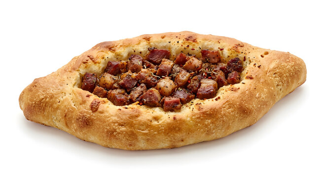 Macedonian pastrmajlija bite with elongated oval on White Background