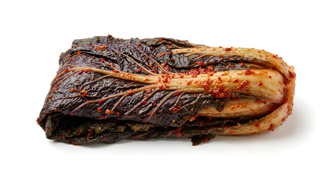 Folded Korean gat kimchi mustard leaf with broad on White Background
