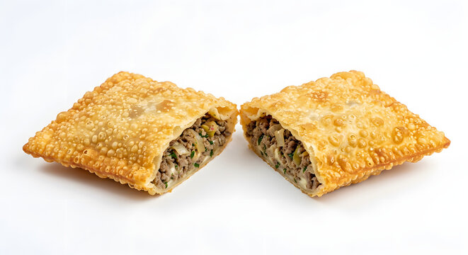 Brazilian pastel with rectangular fried pastry on White Background