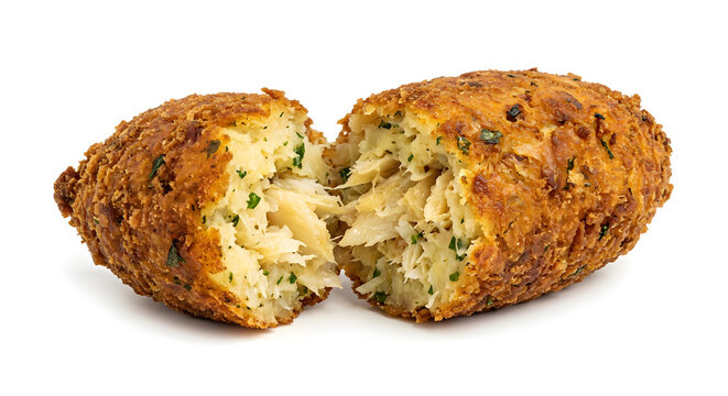 Brazilian codfish cake with elongated oval shape on White Background
